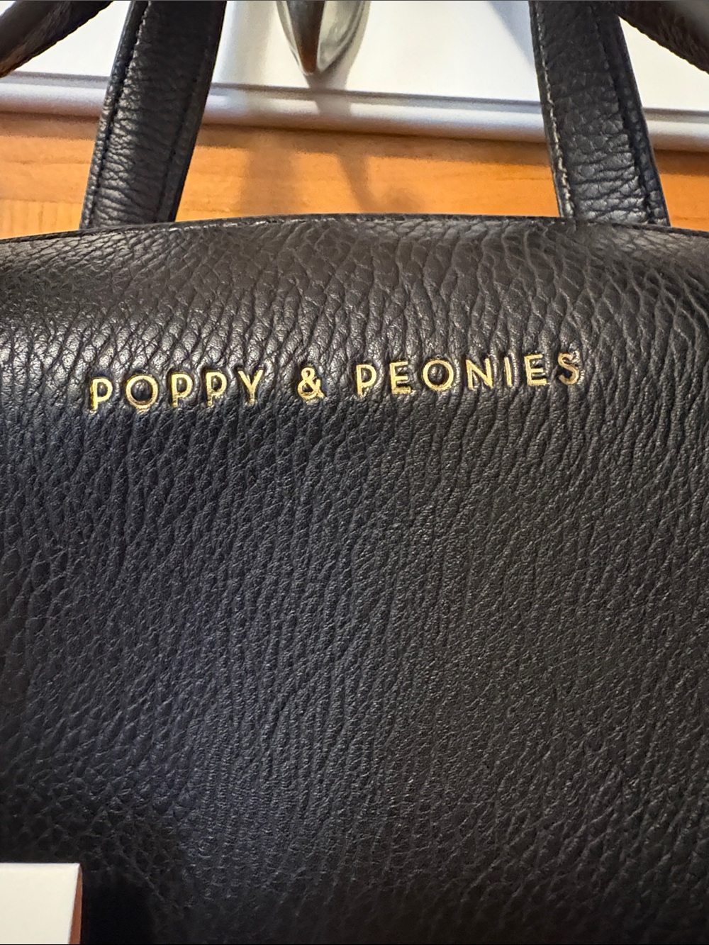 Poppy & Peonies  Out and About Black Pebbled Leather Satchel with Gold Hardware - Picture 2 of 8
